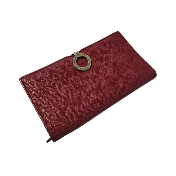 Bulgari (Authentic) Dark Red Leather Bi-fold Long Wallet w/ Silver Emblem EUC - Picture 11 of 11